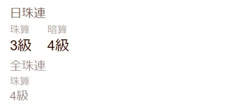 連盟ごとの珠算・暗算の級を管理する生徒カード画面